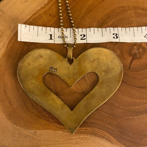 RETIRED Jeep Collins Brass and Silver Heart Necklace, 30" - Picture 2 of 3